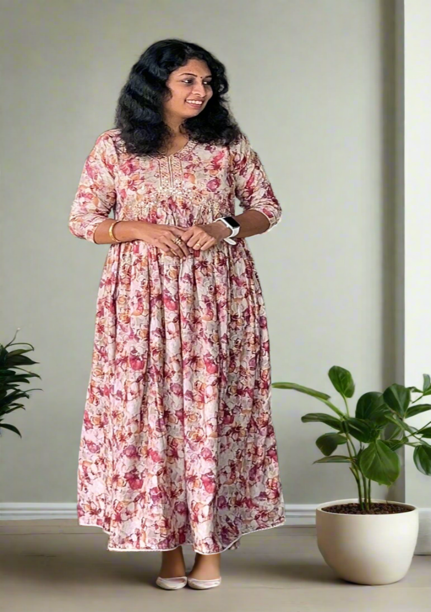 Aditi Pastel Pink Alia-Cut Dress