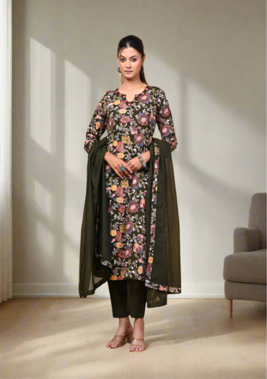 Shivani Olive Straight-Cut Suit