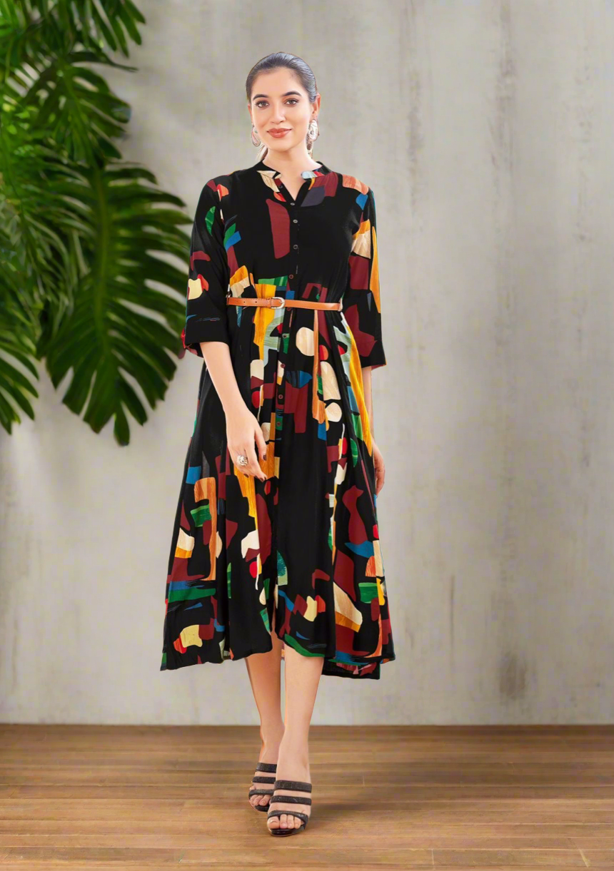 Belt Black A-line Dress
