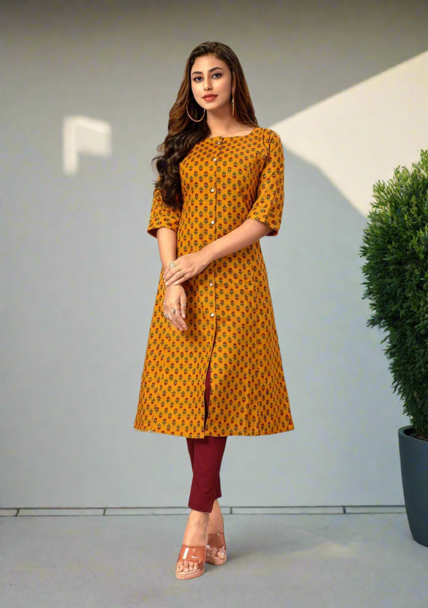Deesha Mustard A-line Kurtis