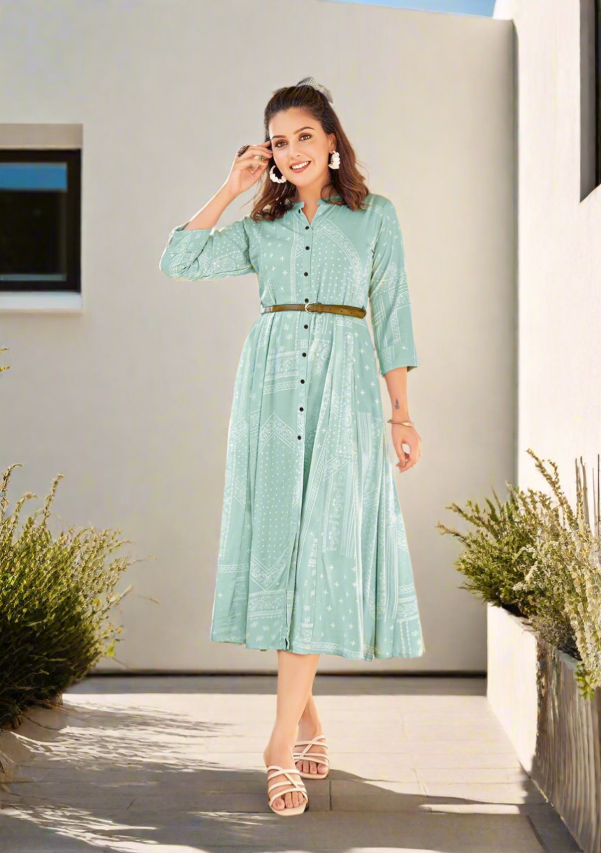Belt Light Mint Green A-line Dress