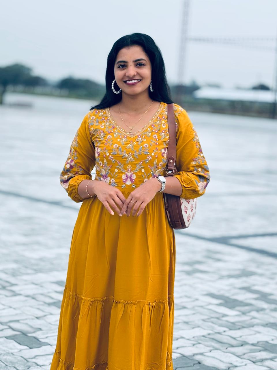 Aanchal Mustard Tiered Dress