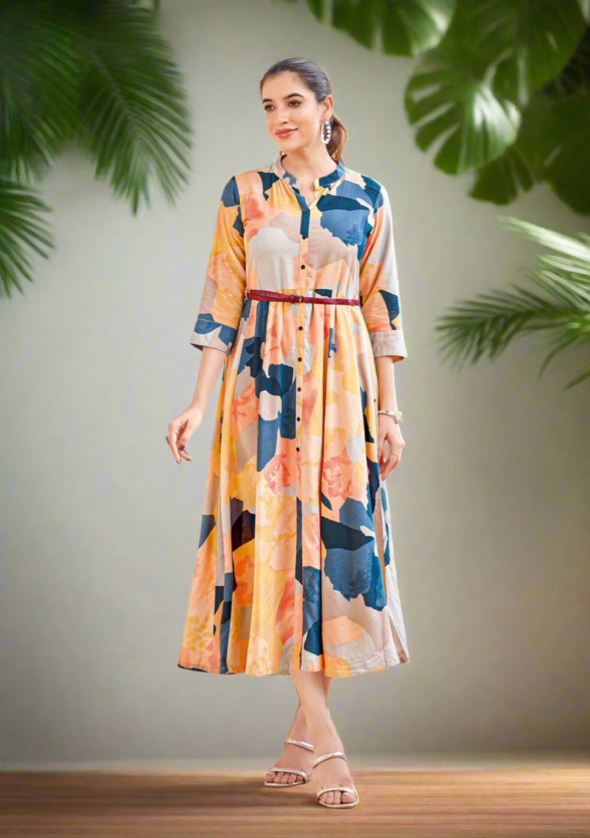 Belt Peach A-line Dress