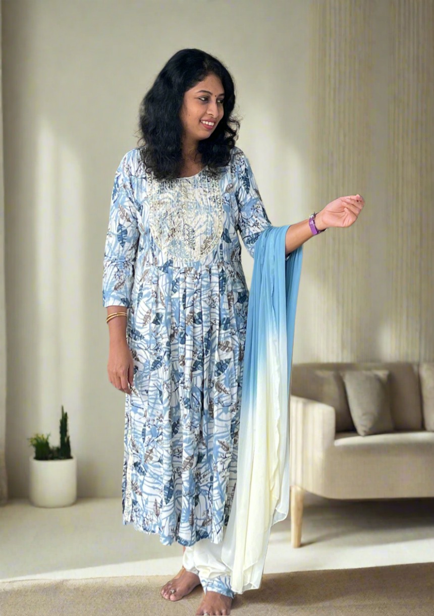 Nidhi Pastel Blue Naira-Cut Suit