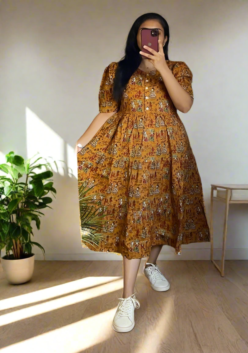 Daisy Mustard Tiered Dress