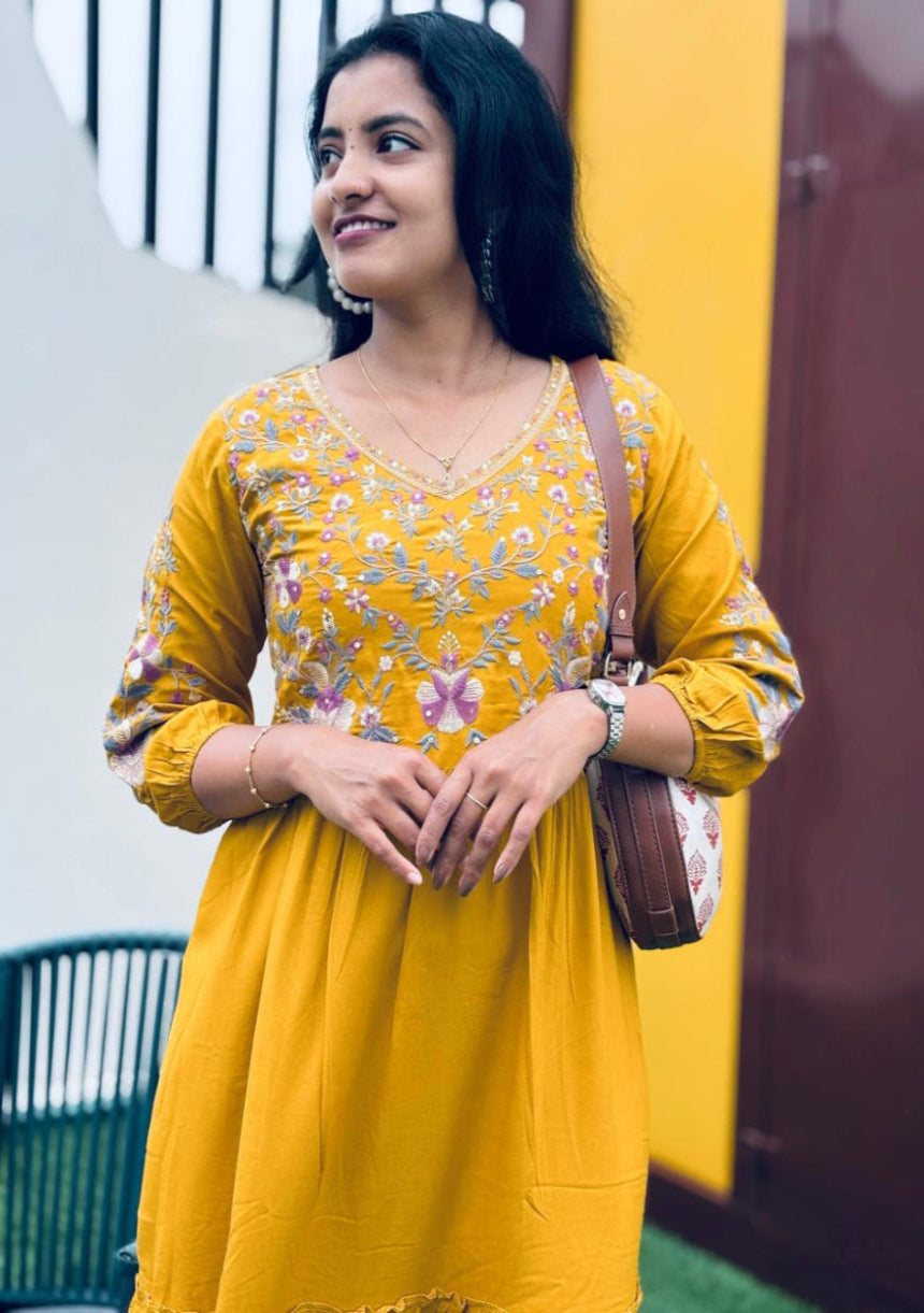 Aanchal Mustard Tiered Dress