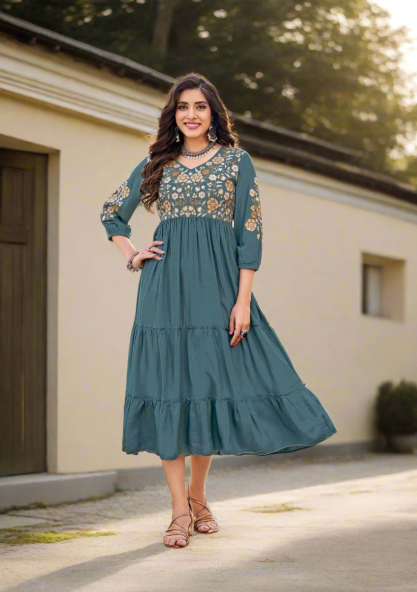 Aanchal Teal Tiered Dress