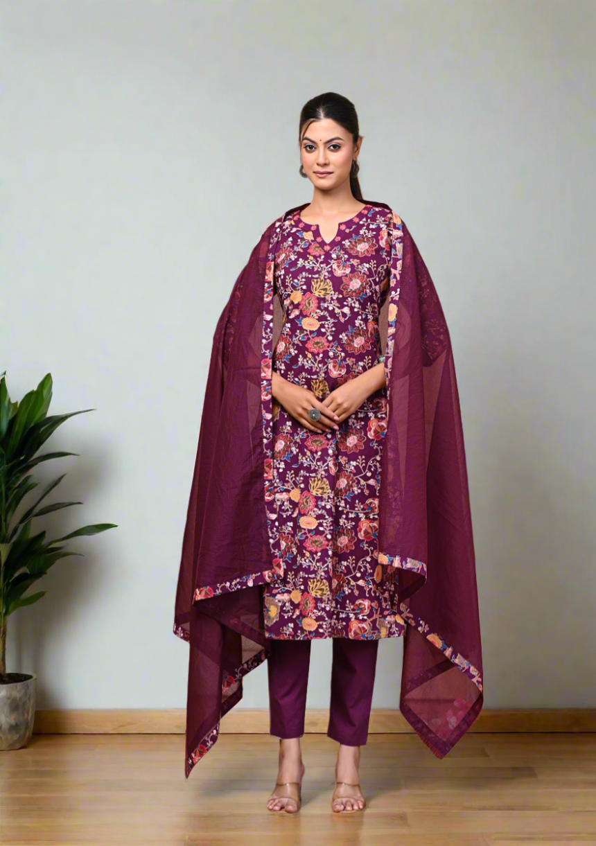 Shivani Wine Straight-Cut Suit