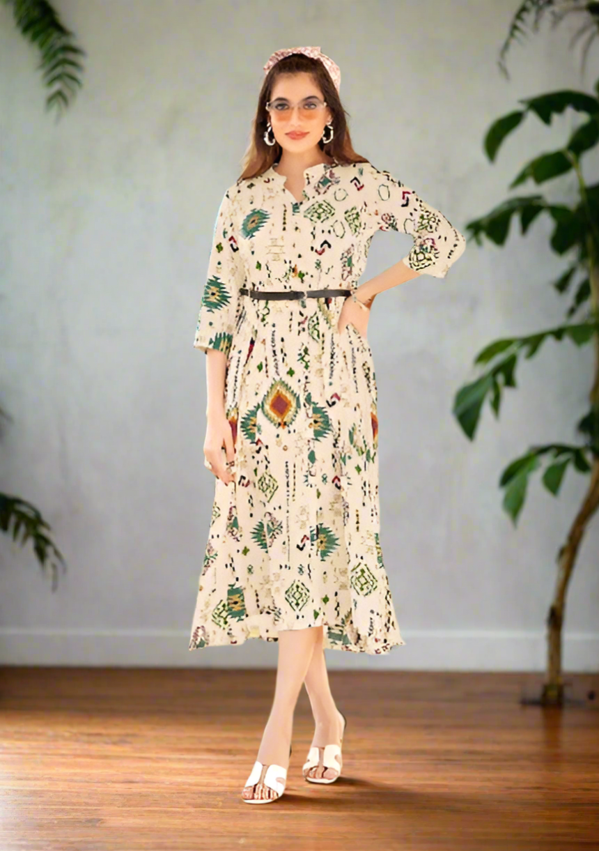 Belt Cream A-line Dress