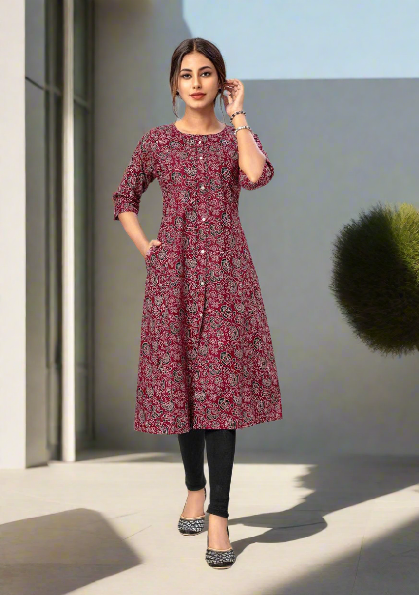 Deesha Red A-line Kurtis