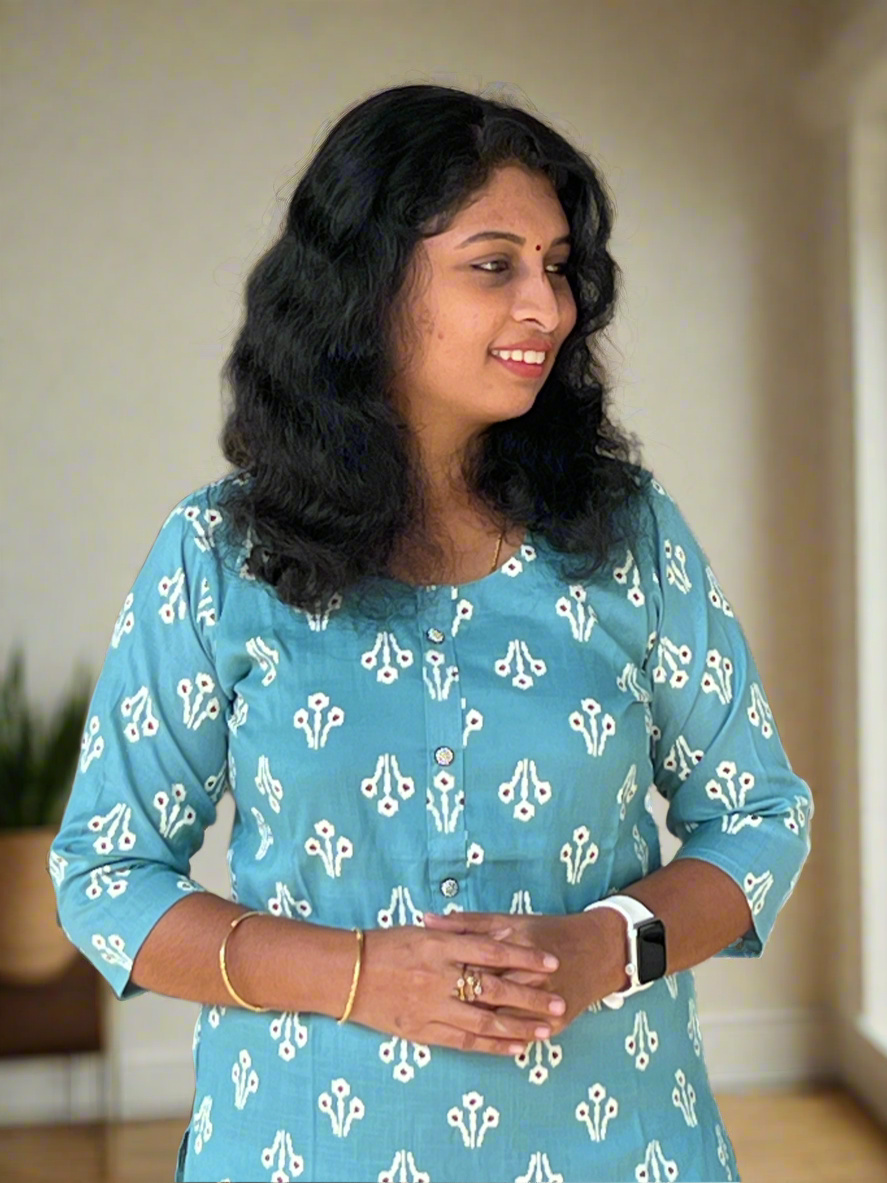 Mozhi Sky Blue Straight Cut Kurtis