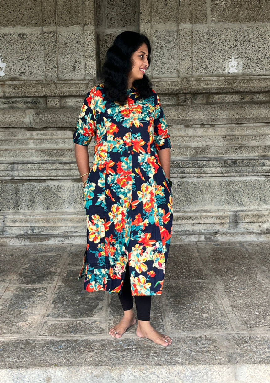 Shreya Navy Blue A-line Kurti