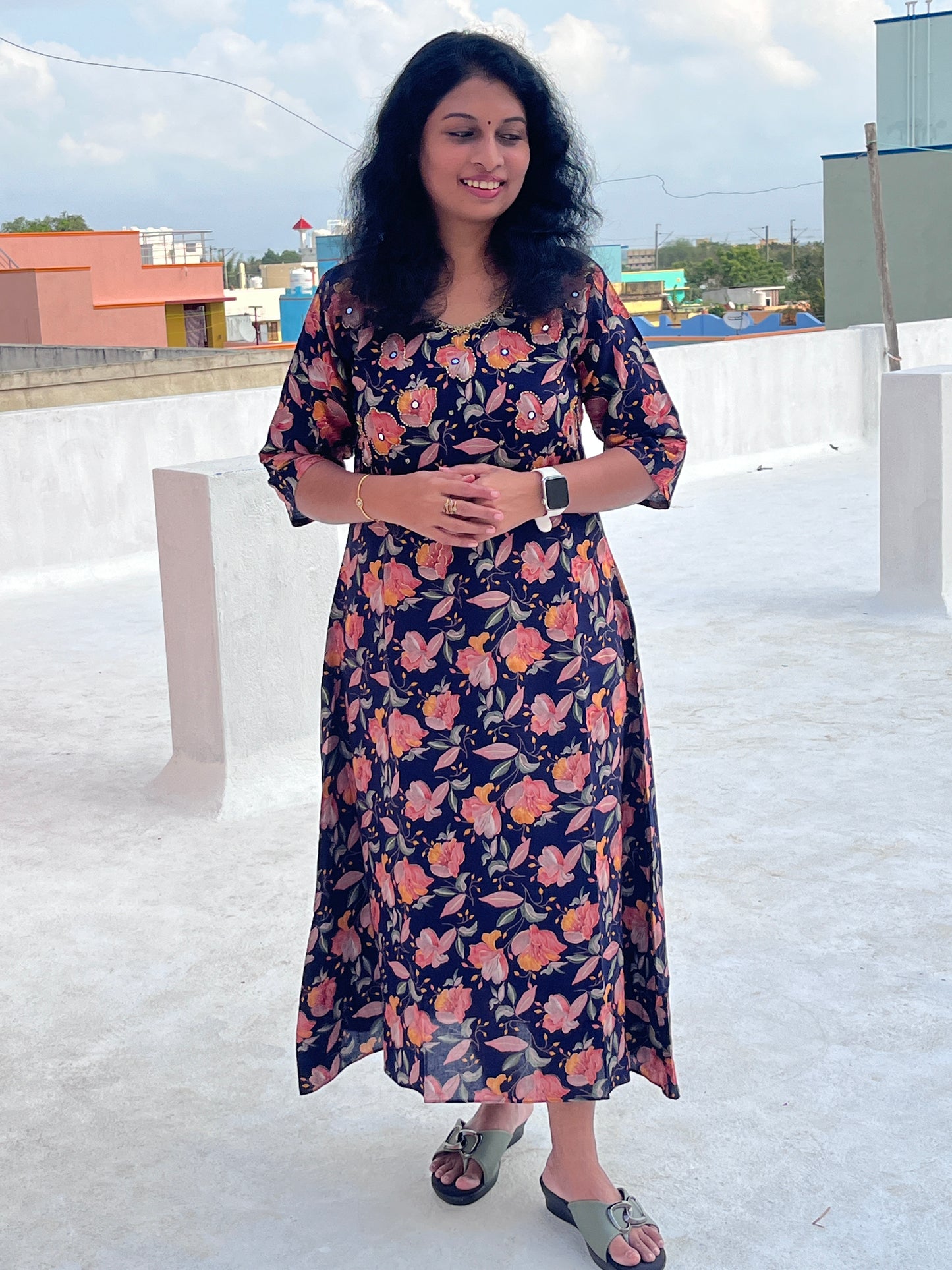 Thara Navy Blue A-line Kurtis