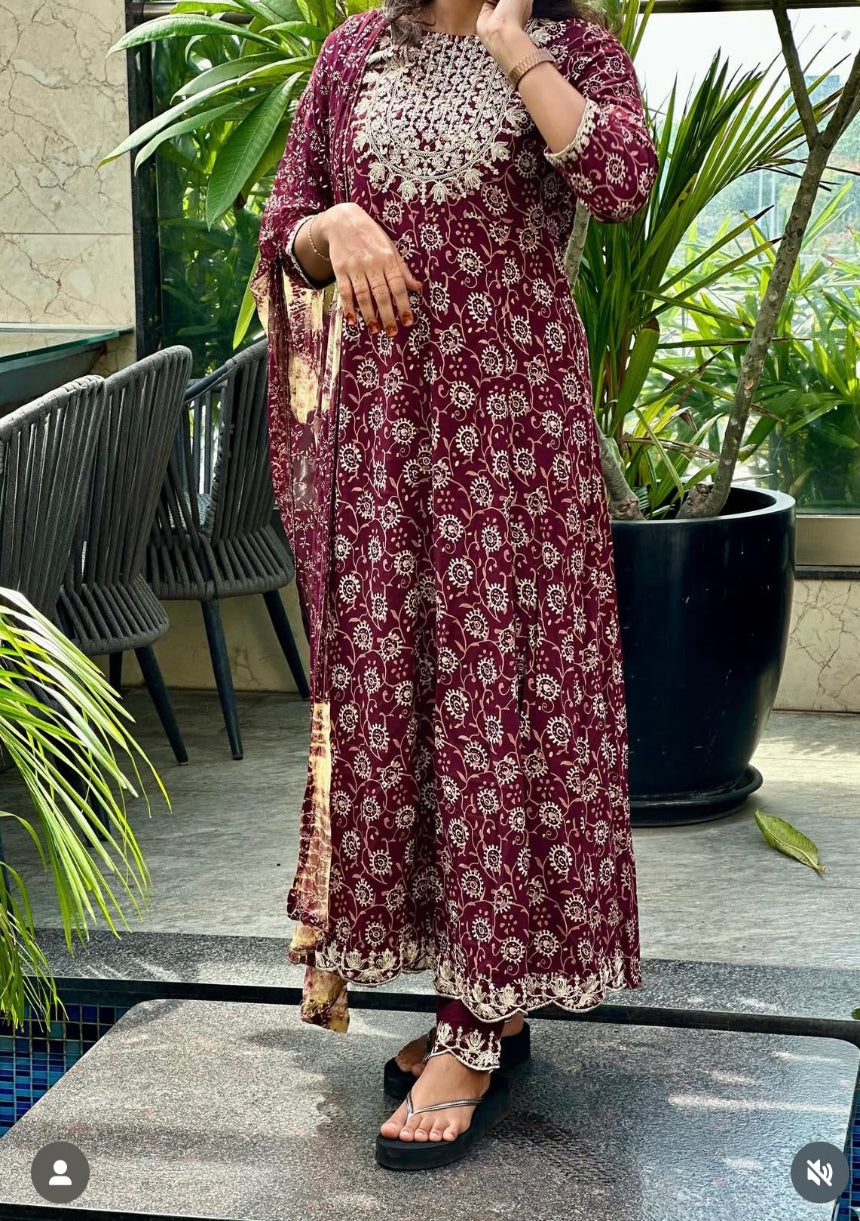 Meena Wine A-line Suit