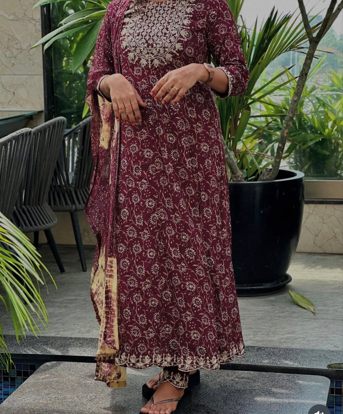 Meena Wine A-line Suit