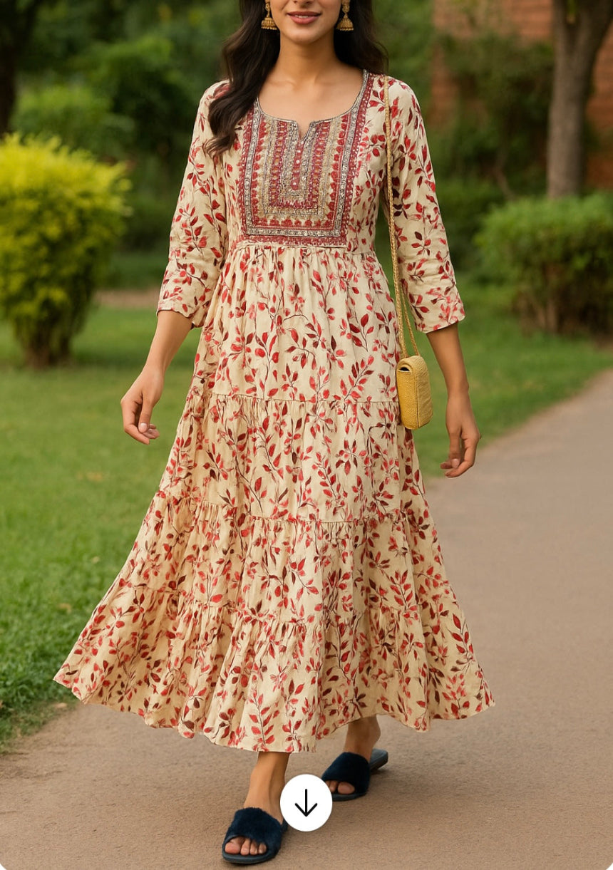 Aditi Light Red Tiered Dress