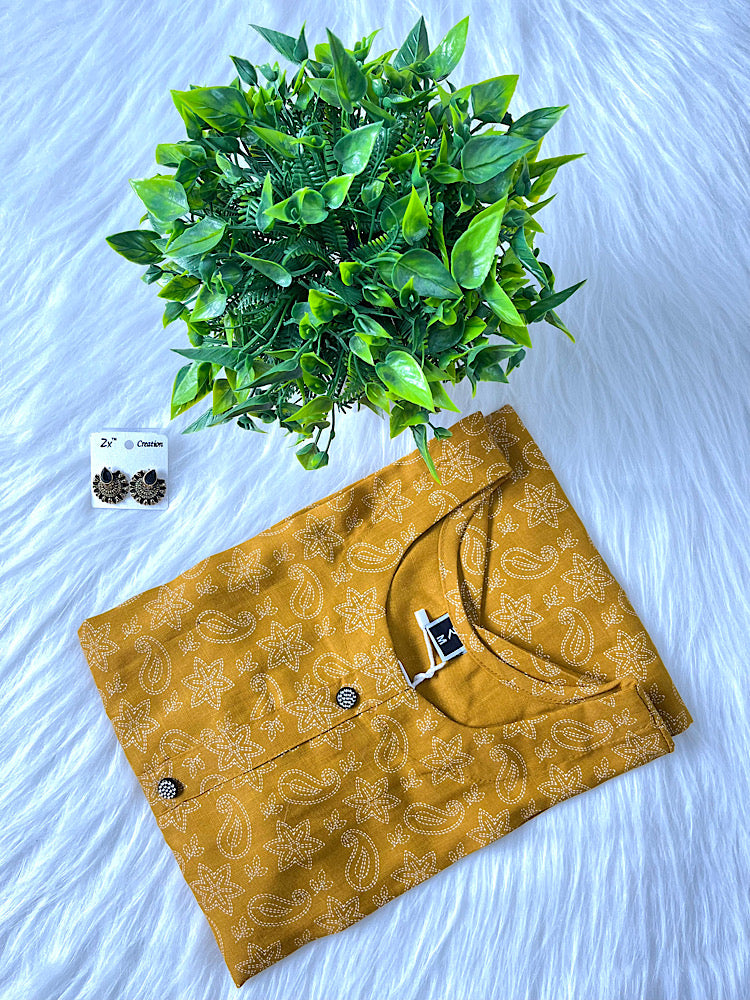 Mozhi Mustard Straight-Cut Kurtis