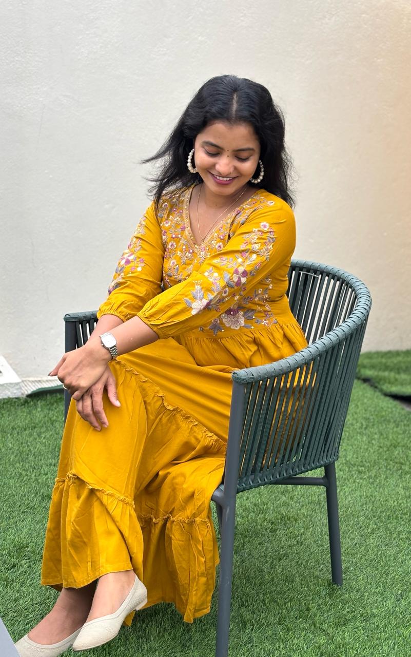 Aanchal Mustard Tiered Dress
