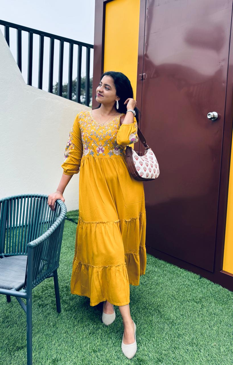 Aanchal Mustard Tiered Dress