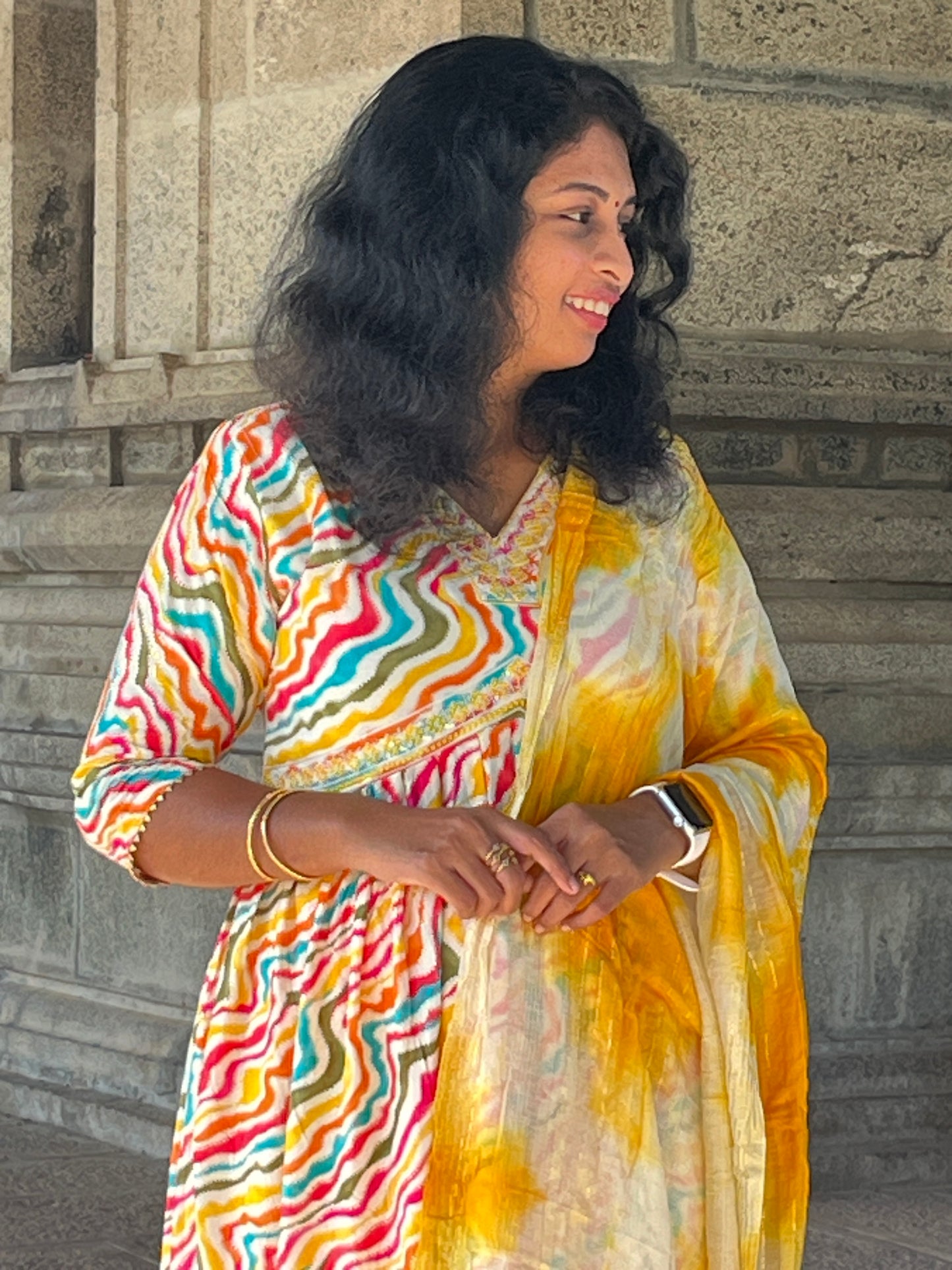 Paaru Yellow Multicolor Alia-Cut Suit