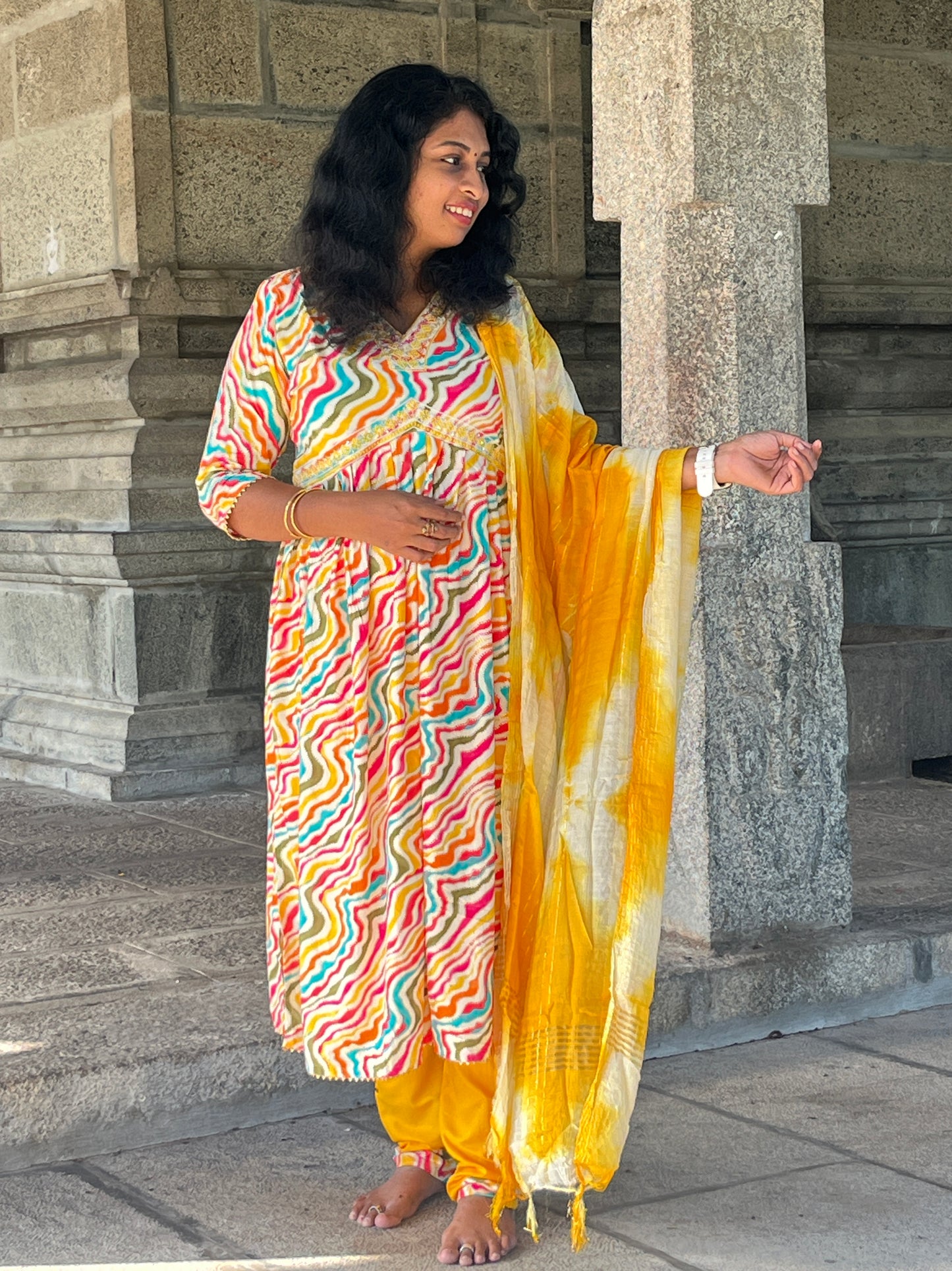 Paaru Yellow Multicolor Alia-Cut Suit
