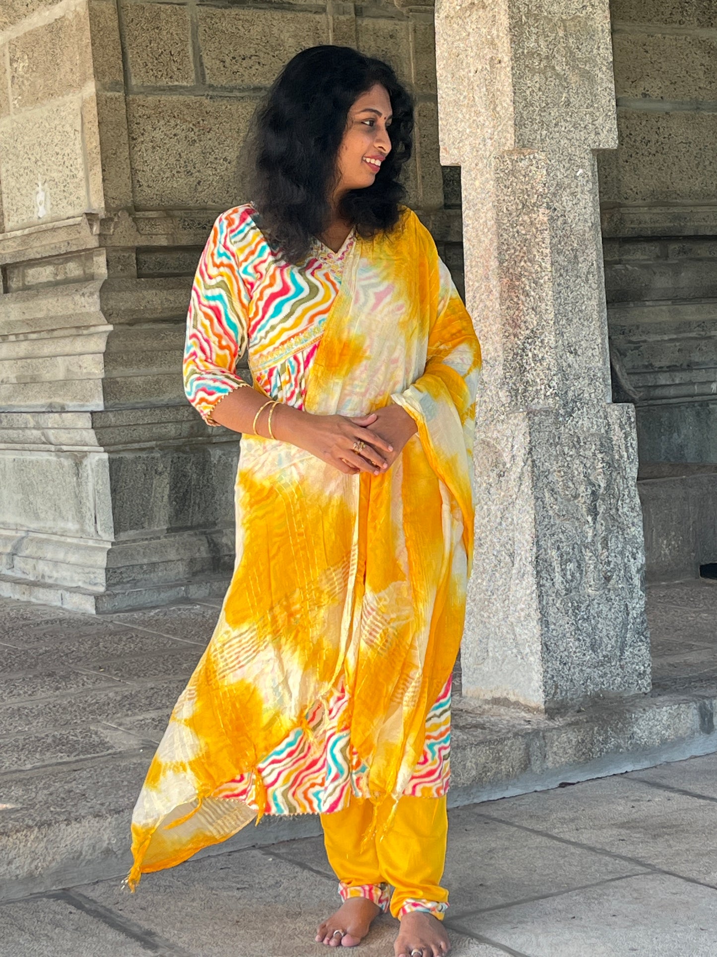 Paaru Yellow Multicolor Alia-Cut Suit