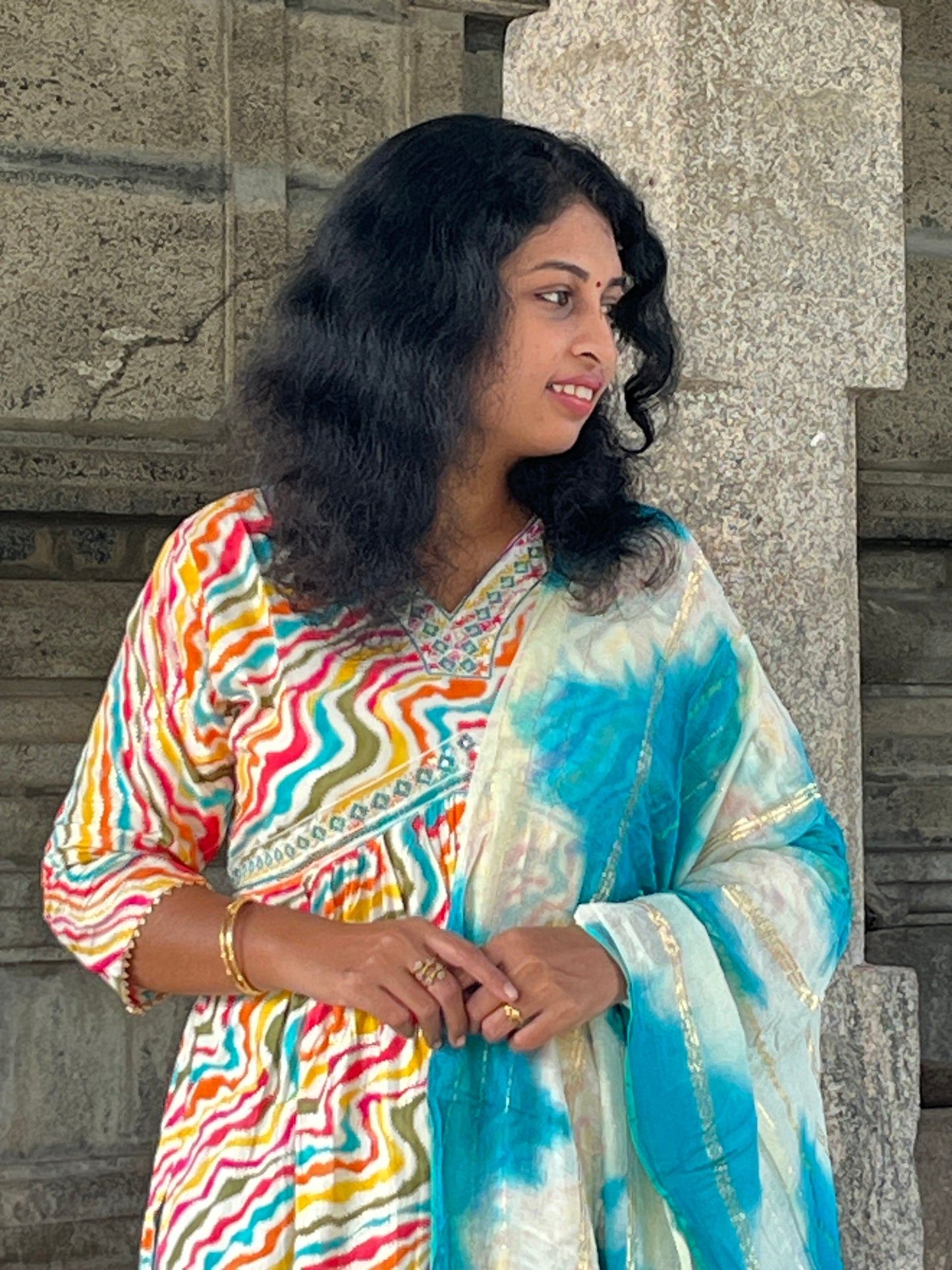 Paaru Blue Multicolor Alia-Cut Suit