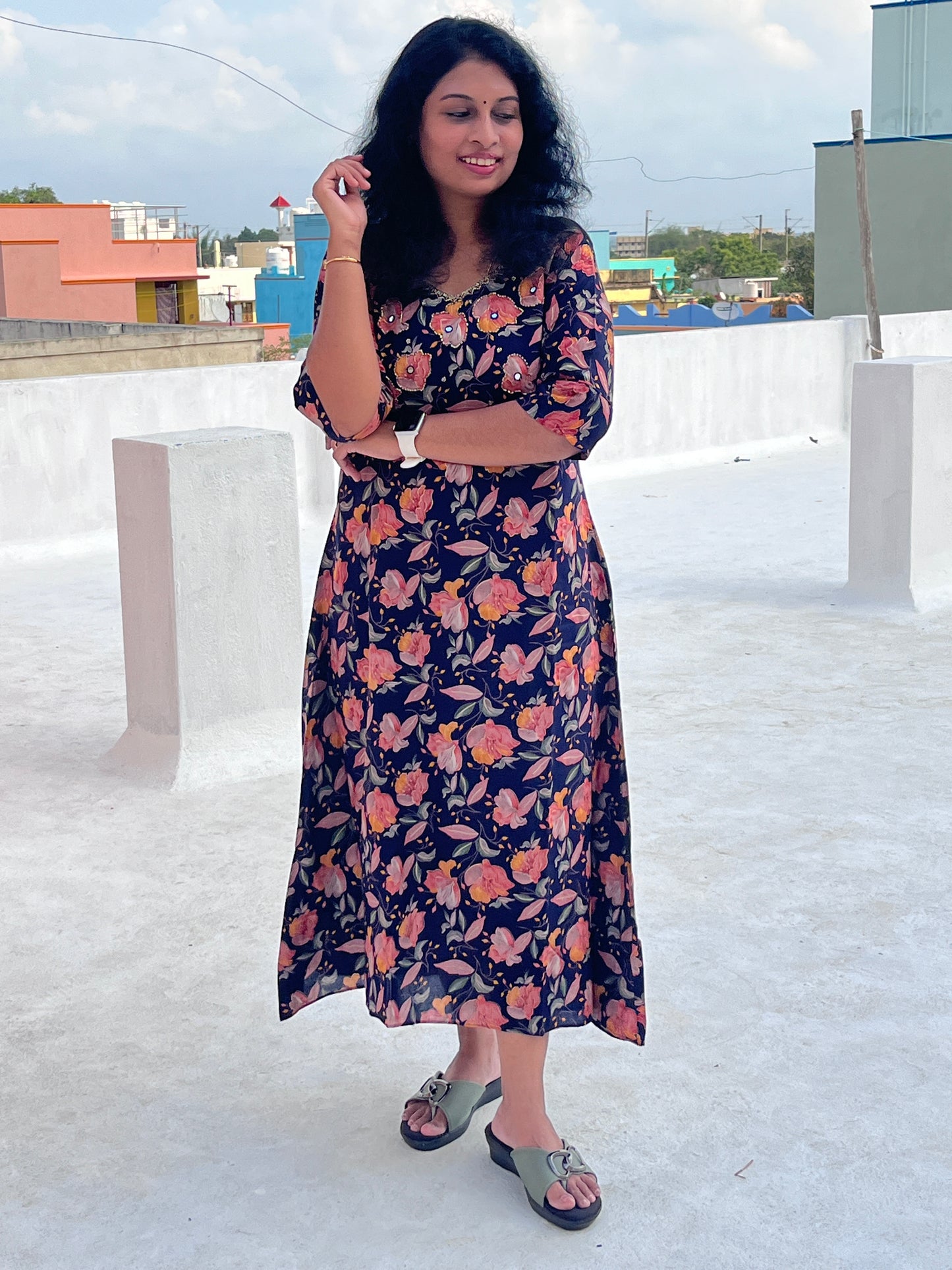 Thara Navy Blue A-line Kurtis