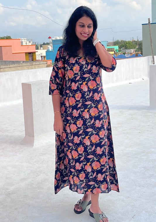 Thara Navy Blue A-line Kurtis