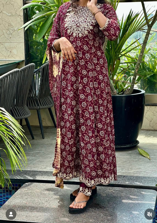 Meena Wine  A-line Suit