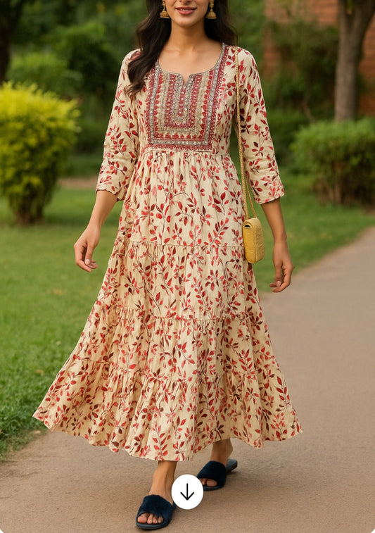 Aditi Light Red Tiered Dress